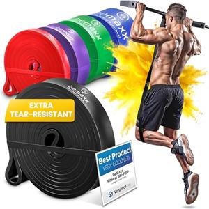 BeMaxx Banda Elastica di Resistenza + Programma di Allenamento - Fasce Elastiche Aiuto per Pull-Up | per Allenamento, Allungamento, Ginnastica | Palestra, Yoga, Pilates | Versatili, Duraturi, Resistenti