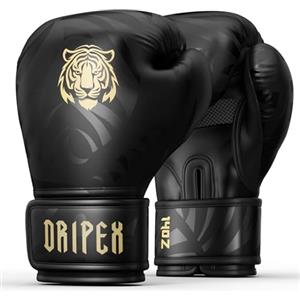 Dripex Guantoni da Boxe, Guanti da Sacco Boxe in Pelle PU Unisex Adulto, Guantoni da Allenamento Muay Thai MMA Arti Marziali, Guantoni da Combattimento, Boxing Gloves Uomo Donna Bambino, Oro (14 oz)