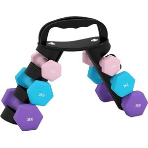 SPORTNOW Set di Manubri da Palestra con Supporto Pieghevole, 2x1 kg, 2x2 kg, 2x3 kg, Manubri per Palestra Esagonali in Metallo con Impugnatura, Allenamento Fitness Casa, Rosa, Azzurro, Viola