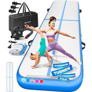 KESSER® Tappeto da palestra, con Borsa di Trasporto e Pompa ad Aria Elettrica, Yoga, Fitness, Tumbling, Ginnastica, Tappeto da allenamento, Gonfiabile, 500x100x10 cm/Blu