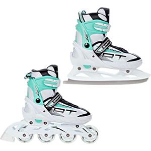 Raven - Pattini a rotelle per bambini, ragazze, adulti, bambini - Pattini a rotelle 2 in 1 con pattini da ghiaccio - Regolabili - Profession White/Mint, 38-42 (25-27,5cm)