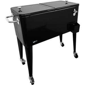 AXI Retro cooler Nero | Frigorifero da esterno su ruote con capacità di 76L | Scatola frigo con valvola di scarico