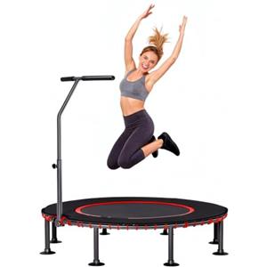 LIFERUN - Trampolino elastico da fitness per interno Ø 102/122 cm con copertura laterale, fino a 150 kg, maniglia di supporto a 3 livelli, senza montaggio, sospensione in corda di gomma silenziosa