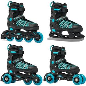 RAVEN 4in1 Inline Skates Pattini in linea Triskates Pattini a rotelle/da ghiaccio per bambini e adulti regolabili (Vella Black/Mint, 40-43 (25,5-28cm)