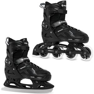 Raven - Pattini a rotelle per bambini, ragazze, adulti, bambini - Pattini a rotelle 2 in 1 con pattini da ghiaccio - Regolabili - Pulse Noir, 43-46 (28-30,5cm)