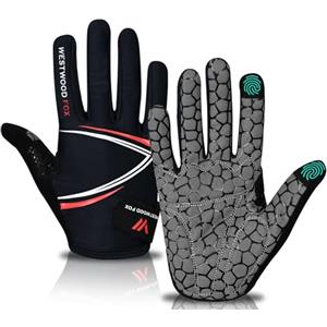 WESTWOOD FOX Guanti da ciclismo a dita intere, imbottiti, antiscivolo, touchscreen, ammortizzanti, per mountain bike da strada, MTB, corsa su strada, ciclismo e sportivi, per uomo e donna (rosso, S)