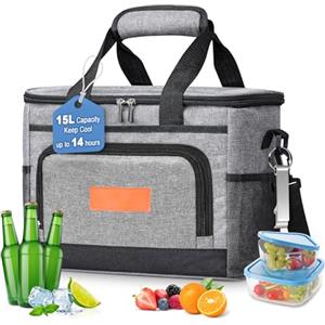 SUNTRIVA Borsa Termica Porta Pranzo 15L Borsa Frigo Isolata e Impermeabile per Uomo e Donna, Lunch Bag con Tracolla Regolabile per Lavoro, Picnic, Campeggio e Ufficio, Grigio