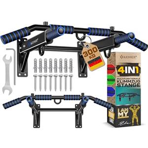 KESSER® Barra per trazioni 4 in 1 per montaggio a parete, maniglie antiscivolo, funzione aggiuntiva per corde, anelli e sacchi da boxe | Barra per trazioni per la casa, blu