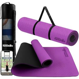 LA MENTE ES MARAVILLOSA - Tappetino Yoga e Pilates Antiscivolo in TPE, 183x61 cm, Spessore 6 mm, con Custodia, Tracolla ed E-Book, per Allenamento, Stretching e Meditazione (Viola/Nero senza Disegno)