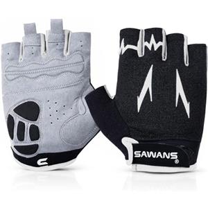 SAWANS Guanti da Ciclismo Mezze Dita per Bici da Strada di Montagna - Antiscivolo, Ammortizzatori Imbottiti e Traspiranti - MTB Sport Uomo Donna (Blu, L)