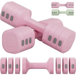 LIFERUN Set di 2 manubri regolabili 2 in 1, per donne e uomini, 4 livelli di peso con adattatore kettlebell, set di manubri per casa (Rosa pastello (coppia))
