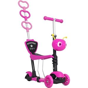 HOMCOM Monopattino 3 Ruote per Bambini con Maniglione 62x25x72.5cm Rosa