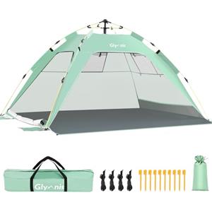 Glymnis Tenda da Spiaggia Quick-up Tenda Istantanea Portatile Protezione Solare UPF 50+ per 3-4 Persone, Dimensione di 215 x 150 x 115cm con 2 Finestre a Maglie e 2 Porte