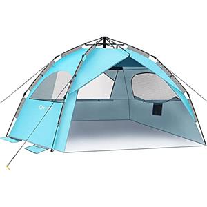 Glymnis Tenda da Spiaggia Quick Up Tenda Spiaggia Familiare Automatica 210 * 200 * 145cm Protezione UV 50+ Antivento per 4-6 Persone