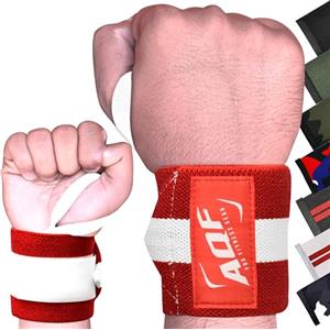 AQF Bende a Supporto Polsi Sollevamenti Powerlifting Palestra Allenamento Polsino per Pugno - Vendute al Paio e Taglia Unica Adatta a Tutti (Rosso & Bianco)