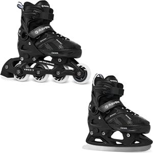 Raven - Pattini a rotelle per bambini, ragazze, adulti, bambini - Pattini a rotelle 2 in 1 con pattini da ghiaccio - Regolabili - Pulse Noir, 40-43 (25,5-28cm)