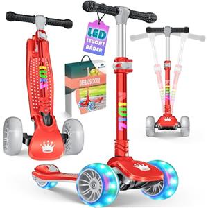 KIDIZ® X-Pro2 Triciclo Scooter per Bambini con Ruote Luminose a LED in PU, Pieghevole, Regolabile in Altezza, per Ragazze 3-12 Anni