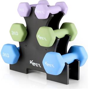 KM KM Fit KM-Fit Set manubri 12 kg con supporto | Manubri in neoprene 1-3 kg | Impugnatura ergonomica in ghisa antiscivolo | Antirotolamento | Fitness & allenamento forza a casa