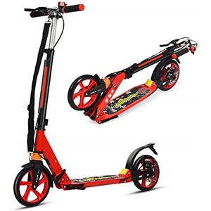 GYMAX Monopattino Spinta per Bambini 8+ Anni, Pieghevole e Portatile, Regolabile a 3 Altezze 86,5-101 cm, Manubrio con Campanello e Freno, in Alluminio, Grandi Ruote di 20 cm, Carico di 100 kg, Rosso