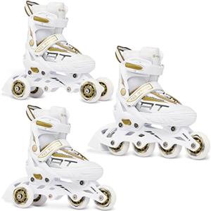RAVEN Profession 3in1 Inline Skates Pattini in linea Triskates Pattini a rotelle per bambini e adulti regolabili (White/Gold, 38-42 (25cm-27,5cm))