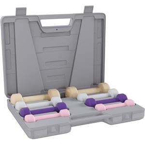 HOMCOM Manubri Pesi, Set Manubri Palestra da 10kg con Valigetta 4 Paia di Manubri Colorati, Rosa, Viola, Caffè, Grigio, (2x0.5kg, 2x1kg, 2x1.5kg, 2x2kg)