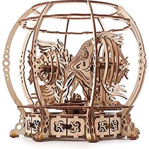 UGEARS Acquario Meccanico Puzzle 3D - Regalo per la Festa del Papà Acquario Decorativo Puzzle in Legno Guidato da una Molla - Ingranaggio Auto-Assemblaggio Puzzle 3D in Legno per Adulti - Kit Modello