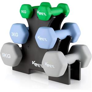 KM KM Fit KM-Fit Set manubri 18 kg con supporto | Manubri in neoprene 1-5 kg | Impugnatura ergonomica in ghisa antiscivolo | Antirotolamento | Fitness & allenamento forza a casa