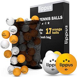 lippus Palle da tennis da tavolo 3 Star [35 pezzi] SET - 18 palle da tennis da tavolo bianche e 17 arancioni + borsa per lo stoccaggio - Caratteristiche di gioco ideali