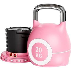 LIFERUN Kettlebell Regolabile 7 in 1, 20 kg Kettlebell con 7 Livelli di Peso, Manubrio per Allenamento a Casa & Fitness, Ideale per Allenamento Completo del Corpo, Compatto & Salvaspazio (Rosa, 20kg)