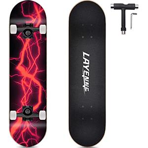 LAYENNE Skateboard,skateboard completo professionale da 31 * 8 pollici,tavola skateboard 7 strati acero,Staffa ABEC-11,adatto per adulto, principianti, ragazzi, ragazze, adolescenti e bambino-red
