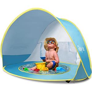 Glymnis Tenda da Spiaggia Bambini Tenda Bambini Pop Up con Mini Piscina Tenda per Neonati Pieghevole Portatile Protezione Solare UPF 50+, Blu