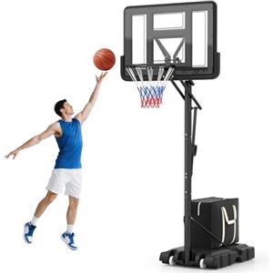 COSTWAY Canestro da Basket da Esterno, Canestro Basket Portatile e Regolabile in Altezza da 1,5 a 3 M con Tabellone in PC da 111 cm, Base Riempibile, Borsa per Pesi e Ruote