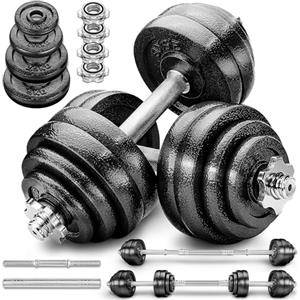 RE:SPORT 2 in 1 Set di manubri 15-40 kg | Set di manubri in ghisa regolabili | Manubri e bilancieri | Ganci a stella e tubo di collegamento