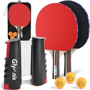 Glymnis Set da Ping Pong,Ping Pong Set da Tavolo Portatile con Rete da Ping Pong Retrattile,Racchette da Ping Pong,Palline da Ping Pong a 3 Stelle e Borsa per Riporre,Per Principianti,Professionisti