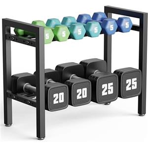 Josmimic Rastrelliera per manubri a 2 livelli, 50,8 cm, spaziatura regolabile, capacità 181,4 kg, per manubri Kettlebell Home Gym (solo rack)