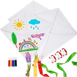 THE TWIDDLERS Kit di 3 Aquiloni da Colorare e Far Volare (Extra Grandi 65x65 cm) - Gioco Fai Da Te per Bambini con 8 Pennarelli, Ideale per Feste, Spiaggia e Attività all'Aperto
