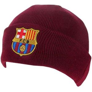Hy-PRO Berretto Invernale con Licenza Ufficiale Barcellona, Caldo e Confortevole, per Tifosi di Calcio, Cappello Rosso Accogliente con Logo della Squadra
