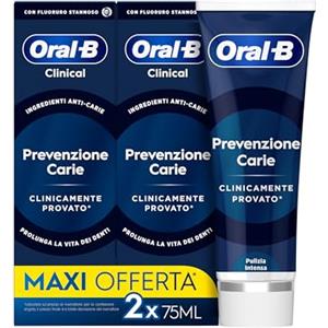 Oral-B Dentifricio Clinical Prevenzione Carie 2x75ml, Dentifricio, Clinicamente Provato, Pulizia Denti Efficace, Alito Fresco, Pulizia Intensa