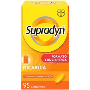 Supradyn Ricarica Multivitaminico Completo Vitamine e Minerali per Adulti, Integratore Vitamine A, B, C, D3, E, K, Magnesio, Calcio, Zinco, Selenio e CoEnzima Q10, 95 Compresse Rivestite
