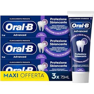 Oral-b Dentifricio Advanced Protezione Sbiancante 3x75ml, Dentifricio Sbiancante Denti, Clinicamente Provato, Pulizia Denti Efficace, Alito Fresco Sapore Menta Piperita