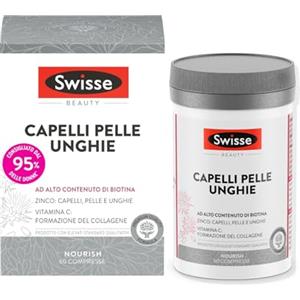 SWISSE Capelli Pelle Unghie - Integratori per Capelli, Pelle e Unghie con Vitamina C Biotina Cardo Mariano, 60 Compresse - Zinco Integratore Capelli, Formazione Collagene e Unghie Sane - Made in Italy