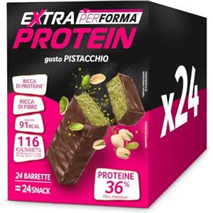 Pesoforma Performa EXTRA PROTEIN, Barretta Pistacchio, Barrette proteiche al gusto di Pistacchio, Fonte di vitamine, proteine e fibre, 27g, Multipack da 24 barrette