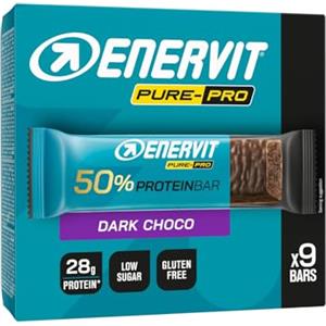 Enervit Pure-Pro Protein Bar 50% Dark Choco, Barrette Proteiche Senza Zucchero e Senza Glutine, Snack Proteici con 28g Proteine, Post Workout Intensi, Gusto Cioccolato Fondente, 9 Barrette da 55g