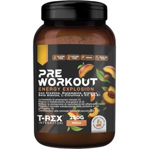 T-Rex Integratori Pre Workout, Energy Drink Potente con Creatina Monoidrata, Citrullina, Taurina, Arginina, Beta Alanina e Vitamine - Senza Caffeina, 250 g (250 g (Confezione da 1), Pesca)