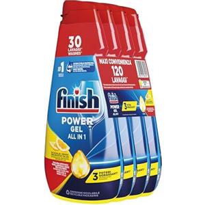 Finish Powergel Gel Detersivo per Lavastoviglie Liquido, Multiazione, Poteri Sgrassanti, Gel Lavastoglie al Limone, 120 Lavaggi, 4 Confezioni da 30 Lavaggi