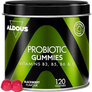 Aldous Bio Probiotici Caramelle - 120 Caramelle Gommose Gusto Mora - Fermenti Lattici Probiotici - Vitamina C, B3, B5, B6 - per Intestino, Gonfiore Addominale - Bifidobacterium, Lactobacillus - ALDOUS