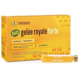 Medex Organic Gelée Royale FORTE, Pappa Reale biologica, Extra Forte con 1500 mg di Pappa Reale, Liquido in fiale, Facile da aprire, con Vitamina C Naturale, 10x9 ml