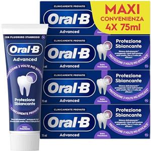Oral-B Dentifricio Advanced Protezione Sbiancante 4x75ml, Dentifricio Sbiancante Denti, Clinicamente Provato, Pulizia Denti Efficace, Alito Fresco Sapore Menta Piperita