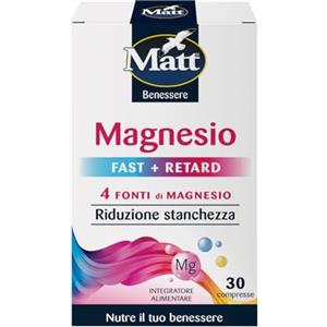Matt, Magnesio Fast+Retard, Integratore Alimentare con Ossido di Magnesio, Sali di Magnesio dell'Acido Citrico, Carbonato di Magnesio, Bisglicinato di Magnesio, Confezione da 30 Compresse