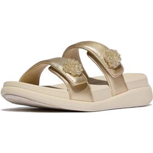 Fitflop Sandali da donna F-mode Go Beadie-button Adj. Flatform 2-bar SlidesSandal, platino, 36 EU